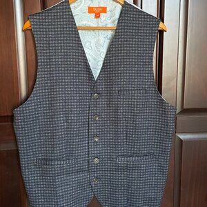 Tallia Single Breasted Checked Navy Blue 5 Button Adjustable Vest XXL